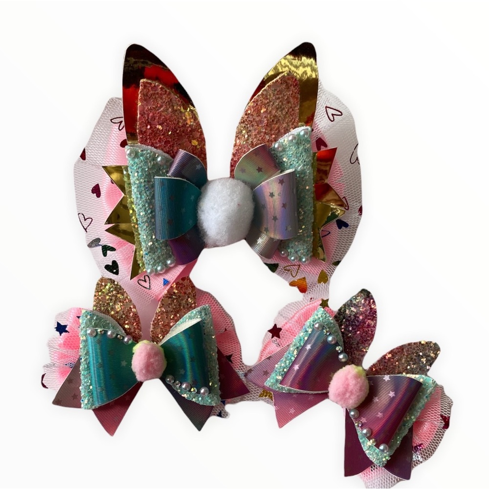 Cute Sparkling Multicolor Hair Bow Set for Kids Toddler Handmade New